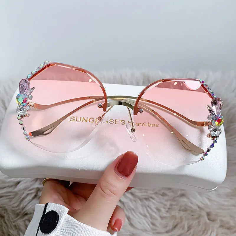 2022 Cross-border Korean Version Of Rhinestone Sunglasses UV Protection Crystal Sunglasses With Diamonds Small Fragrance Glasses Women