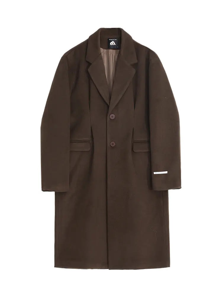 MYQ Woolen Coat Men's Winter Mid-length Knee-length Woolen Coat Korean Style Atmosphere Thickened Warm Coat