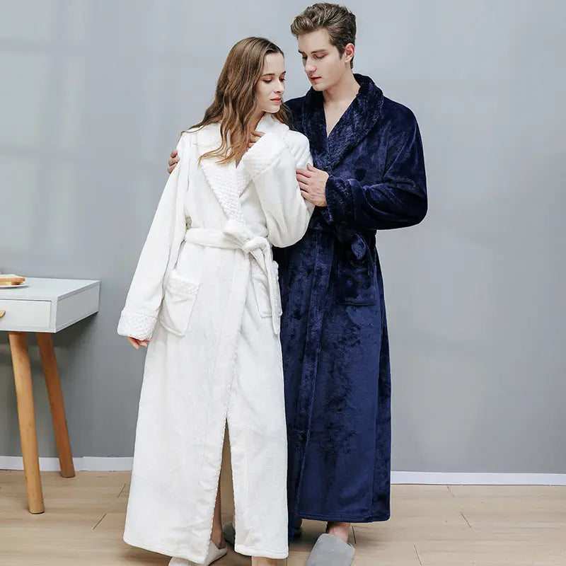 Women/Men Long Section Coral Fleece Plus Velvet Thick Couple Bathrobe