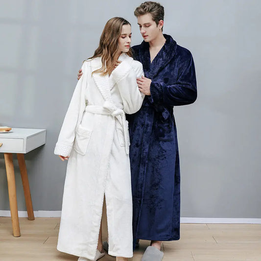 Women/Men Long Section Coral Fleece Plus Velvet Thick Couple Bathrobe