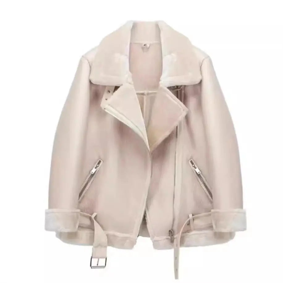 Women's Shearling-Look Belted Aviator Jacket