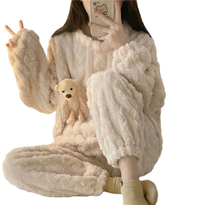 Winter Thickened Pajamas Women&#039;s Plush Cute And Sweet Plush Fleece To Keep Warm Send Puppet Bear Home Service Female Net Red Suit