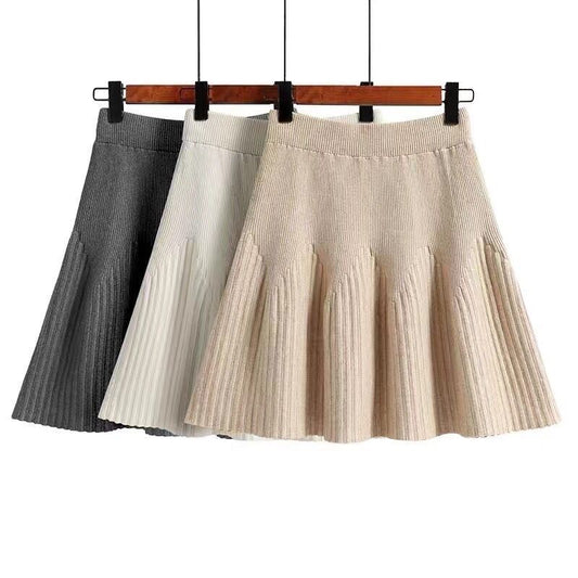 Autumn And Winter Korean Style Pleated Umbrella Skirt Elastic High Waist Knitted Wool Short Skirt Women&#039;s A-line Skirt 2022 New Skirt