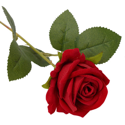 Simulation Rose Single Hand Flannel Home Wedding Decoration Valentine's Day Artificial Flower Fake Flower Wholesale