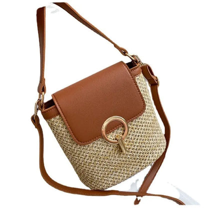 Women's Woven Flap Crossbody Bag with Statement Clasp