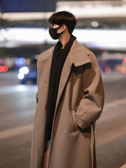 Korean-style Over-the-Knee Woolen Coat Men's Winter Mid-length British-style Woolen Coat Maillard Thickened Warm Coat