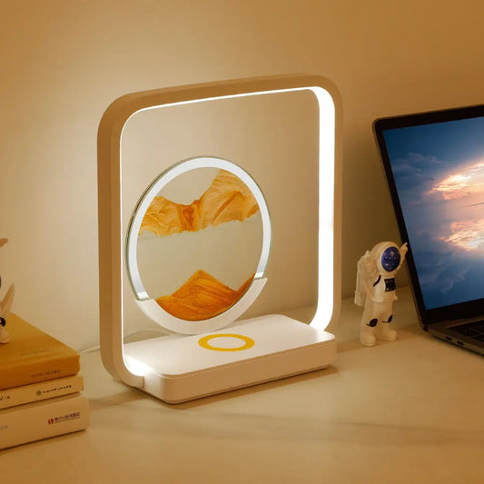Internet Celebrity Gift Quicksand Lamp LED Desktop Atmosphere Hourglass Night Light 3D Quicksand Painting Mobile Phone Wireless Charging Desk Lamp