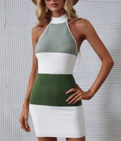 2023 Foreign Trade Hot Summer European And American Clothing Amazon New Contrasting Color Knitted Skirazon Nt Sexy Backless Dress For Women