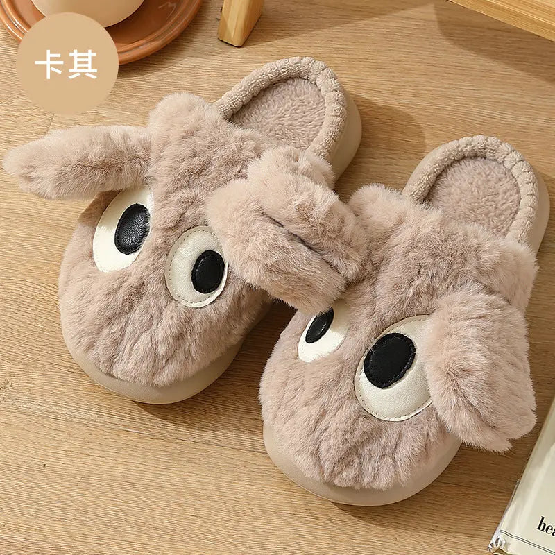 Cute Big-eyed Cotton Slippers For Women In Autumn And Winter New Thick-soled Home Baotou Warm Anti-slip Cartoon Plush Cotton Slippers Wholesale
