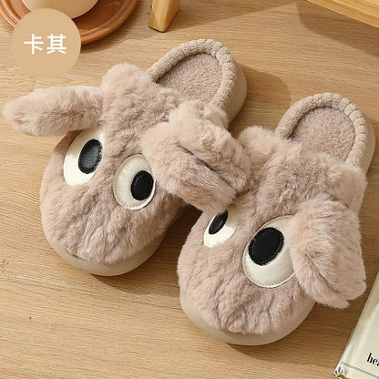 Cute Big-eyed Cotton Slippers For Women In Autumn And Winter New Thick-soled Home Baotou Warm Anti-slip Cartoon Plush Cotton Slippers Wholesale