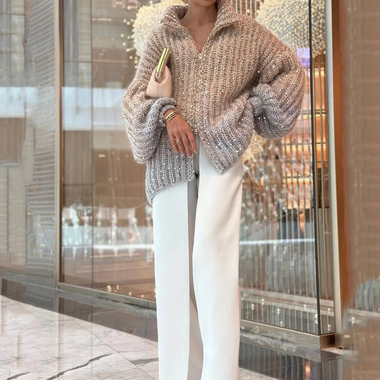 Sparkle Knit Oversized Cardigan – Chunky Sequin Sweater for Effortless Glam