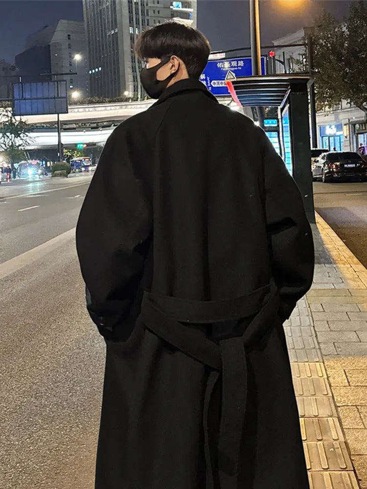 Korean-style Over-the-Knee Woolen Coat Men's Winter Mid-length British-style Woolen Coat Maillard Thickened Warm Coat