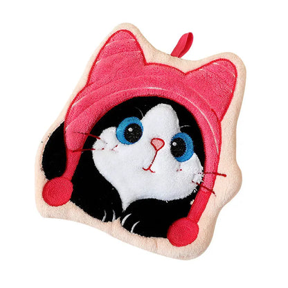 Cute Sleepy Animal Hanging Hand Towel – Soft Coral Fleece Absorbent Towel