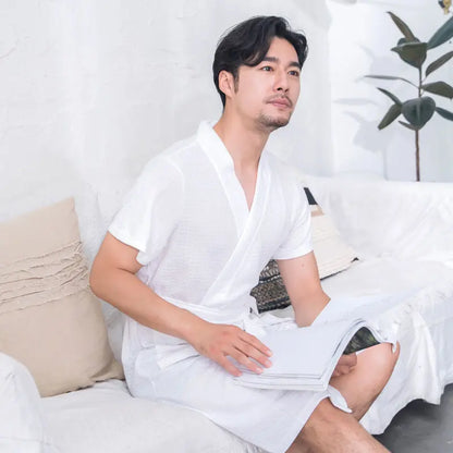 Bathrobe Summer Spring And Autumn Thickened Nightgown Loose Waffle Bathrobe Beauty Salon Hotel Spring And Summer Morning Robe Couple Pajamas