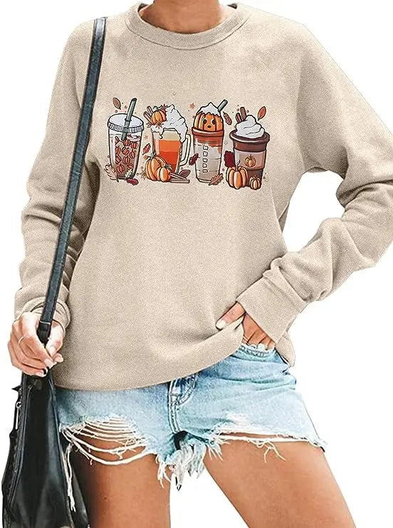 Halloween Women's Casual Printed Round Neck Loose Long Sleeve Hooded Sweatshirt Top