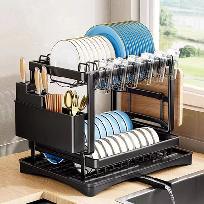 2-Tier Stainless Steel Dish Rack with Drainage System – Modern Kitchen Organizer & Drying Stand