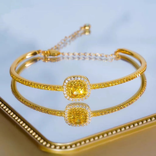 Small Square Sugar Citrine Bracelet Light Luxury Flash Moissanite High-end Sense Exquisite 520 Valentine's Day Gift For Girlfriend