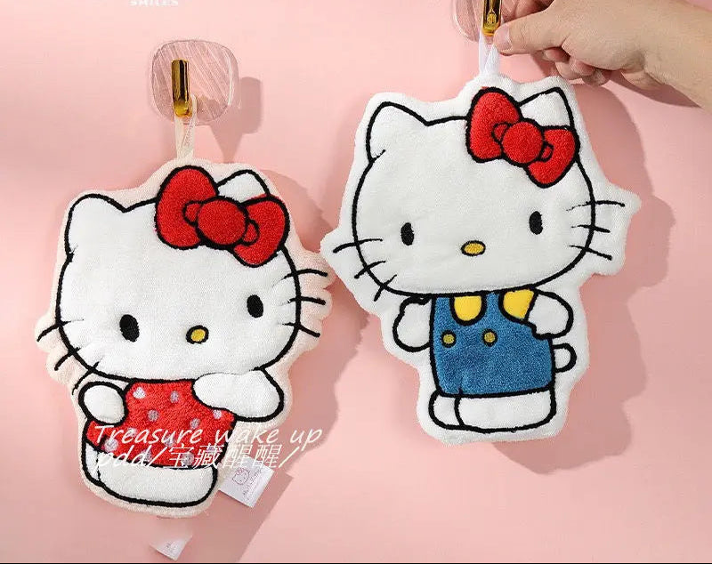 Cute Bow Cat Hanging Hand Towel – Soft Plush Bathroom Decor