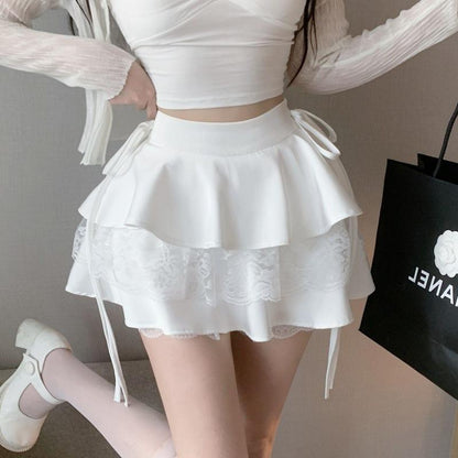 Puffy Bust Pants Skirt Women&#039;s Spring And Summer Mesh Stitching High Waist Slimming Cake Skirt Design Sense Niche A- Line Short Skirt
