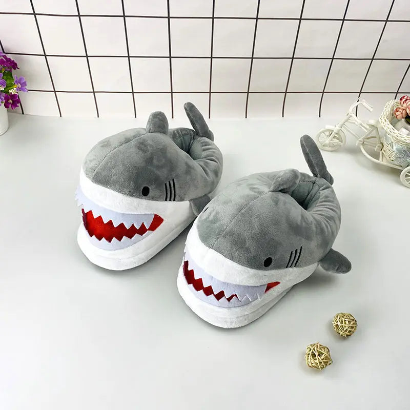 Autumn And Winter Plush Shark Slippers Cute Shark All-inclusive Soft Thick Bottom Dolphin Warm Home Slippers