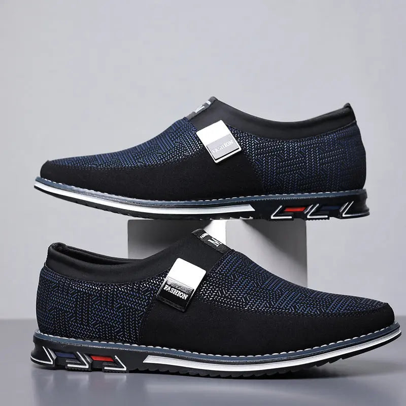 Men’s black slip-on casual loafers with breathable upper and cushioned sole