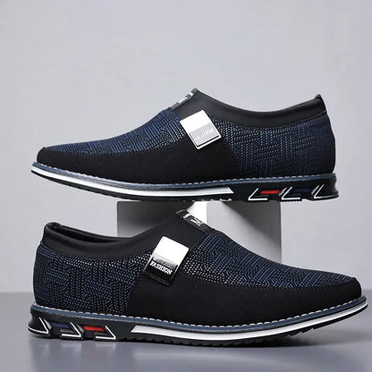 Men’s black slip-on casual loafers with breathable upper and cushioned sole