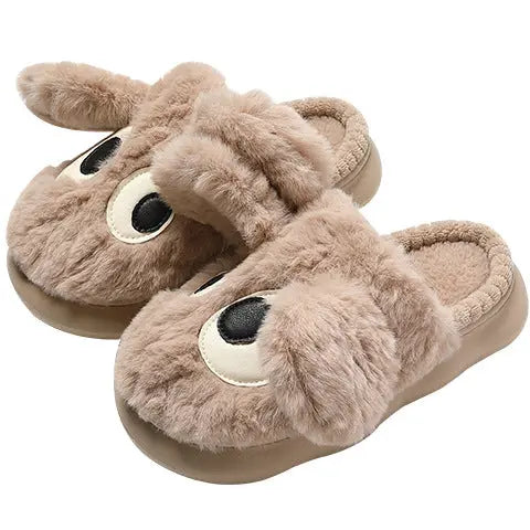 Cute Big-eyed Cotton Slippers For Women In Autumn And Winter New Thick-soled Home Baotou Warm Anti-slip Cartoon Plush Cotton Slippers Wholesale