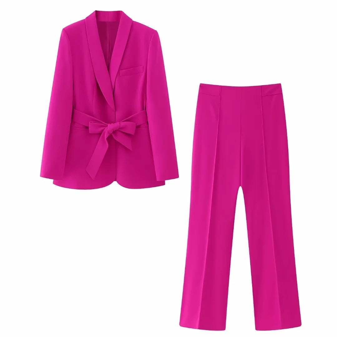 Women&#039;s Clothing French Style With Belt Dress Small Suit Jacket + Casual Trousers Suit
