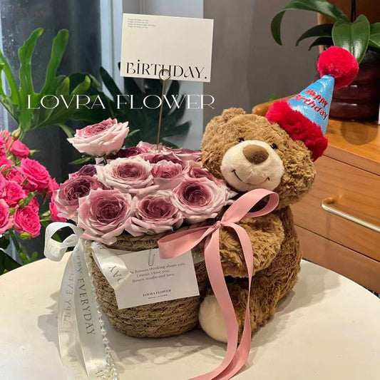 Graduation Gift Eternal Flower Doll Bear Hugging Flower Birthday Gift For Girls Teddy Bear Hugging Bucket For Girls