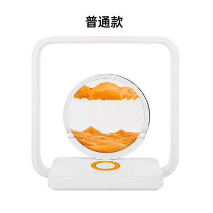 Internet Celebrity Gift Quicksand Lamp LED Desktop Atmosphere Hourglass Night Light 3D Quicksand Painting Mobile Phone Wireless Charging Desk Lamp