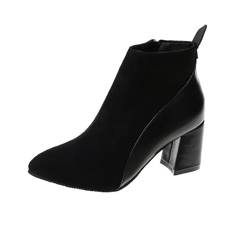 Women's Boots Spring And Autumn Thick Heel Pointed Toe European And American Large Size 41-44Ladies Boots Leather Stitching