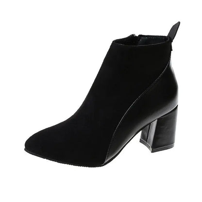 Women's Boots Spring And Autumn Thick Heel Pointed Toe European And American Large Size 41-44Ladies Boots Leather Stitching