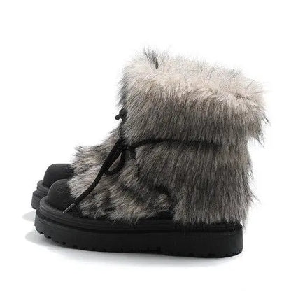 Women's Fluffy Lace-Up Chunky Platform Winter Boots