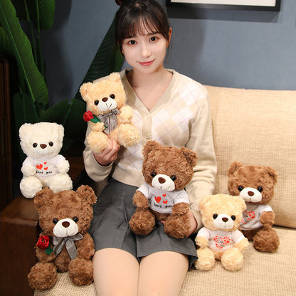 New Rose T-shirt Teddy Bear Doll Valentine's Day Gift For Girls Cross-border Plush Teddy Bear Rag Doll