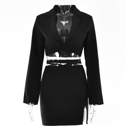 Summer Hot Sale New OL Suit Female Fashion Sexy Hot Girl Small Suit Micro-slit Strap Skirt