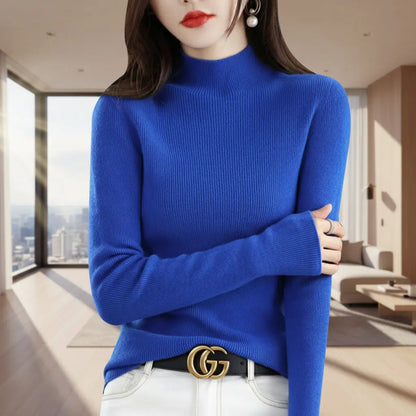 Pure Wool Sweater Women's Half-High Collar Base Shirt Women's Solid Color Inner Slim-Fit Sweater Autumn And Winter New Slim Sweater