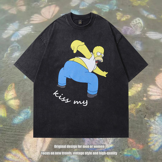 Heavy Washed Antique T-Shirt For Men And Women American-style Hiphop Street Brand Short-sleeved Antique Tee