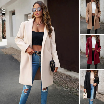 Diyun European And American Cross-border Amazon Woolen Coat 2023 Autumn And Winter Foreign Trade Solid Color Temperament Commuter Cardigan Coat