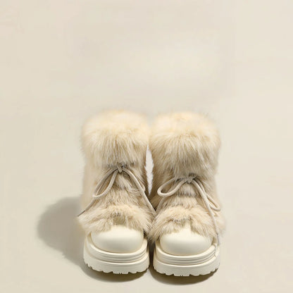 Women's Fluffy Lace-Up Chunky Platform Winter Boots