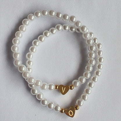 Amazon Popular Fashion Pearl A- Z Bracelet Bracelet Cross-border Hot Sale Love Gold Letter Peach Heart Bracelet For Women