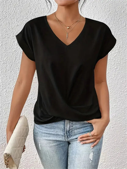 Women's Elegant Twist Front V-Neck Blouse Casual Summer Top