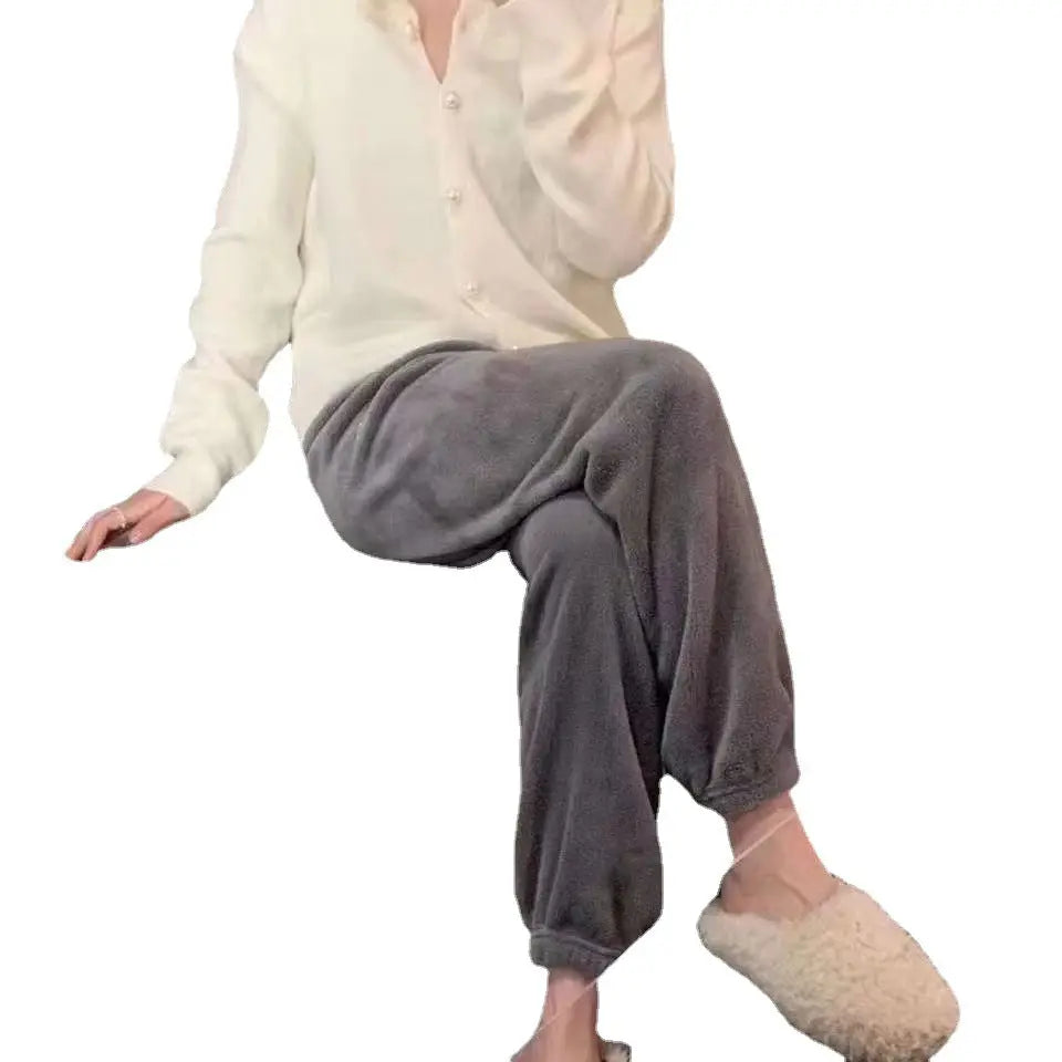 Autumn Women's Coral Velvet Home Pants, Warm Casual Pants, Can Be Worn Outside Without Shedding, Plus Fat, Extra-large Thermal Pants