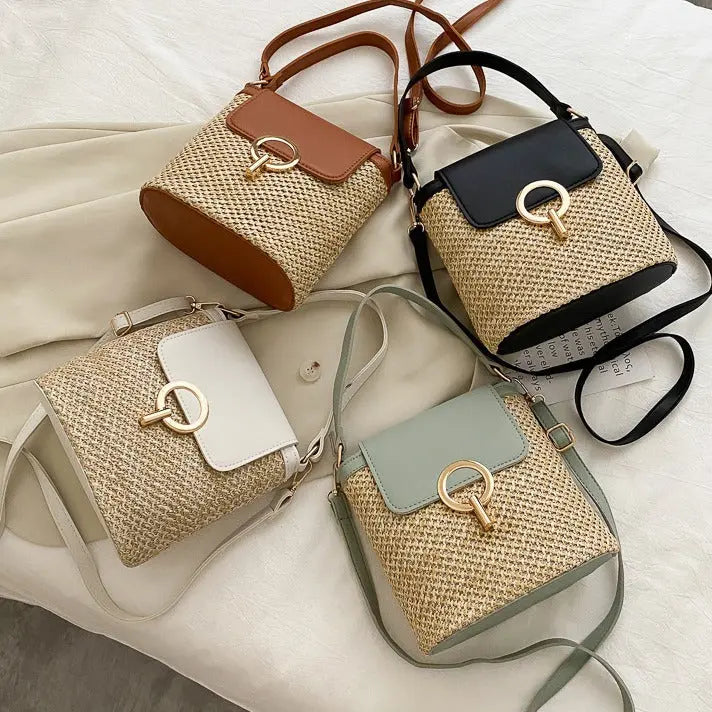 Women's Woven Flap Crossbody Bag with Statement Clasp