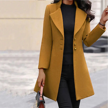 Mid-length Lapel Slimming Solid Color Slim-fit Women's Woolen Coat