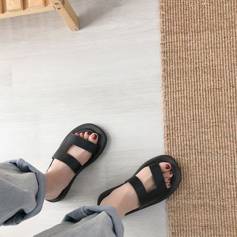 Net Red Same Style Thick Bottom Color Matching Flip Flops  Summer New All-match Non-slip Beach Sandals For Women