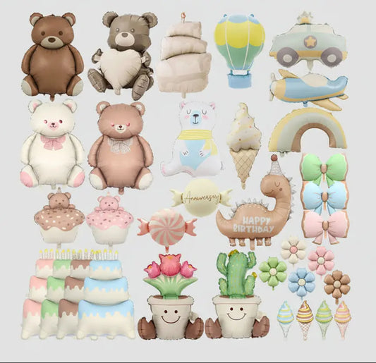 South Korea Ins Style Matte Frosted Police Car Airplane Balloon Children's Birthday Decoration Matte Bear Rainbow Balloon