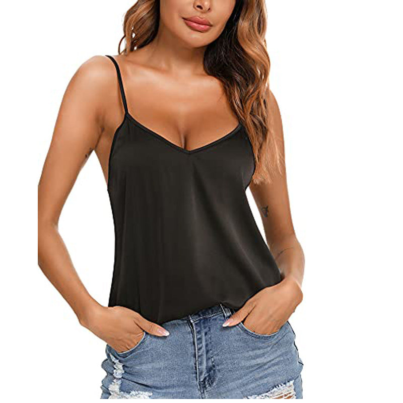 Cross-border Foreign Trade Women&#039;s European And American Sexy Solid Color Top 2024 Spring And Summer New V-neck Sleeveless Camisole For Women