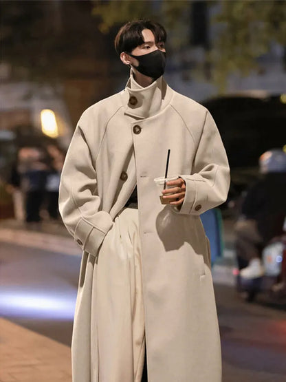 Korean-style Over-the-Knee Woolen Coat Men's Winter Mid-length British-style Woolen Coat Maillard Thickened Warm Coat