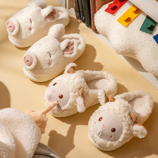 Cixi Cotton Slippers Female Winter Cute Cartoon Lamb Thick Bottom Home Indoor Non-slip Couple Winter Cotton Slippers Male