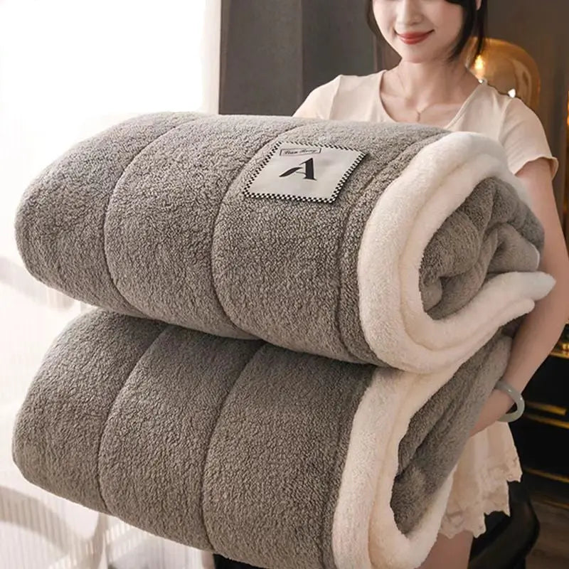Blanket Three-layer Quilted Winter Class A Arctic Fleece Blanket Milk Fleece Thickened Blanket Lunch Sofa Gift Blanket